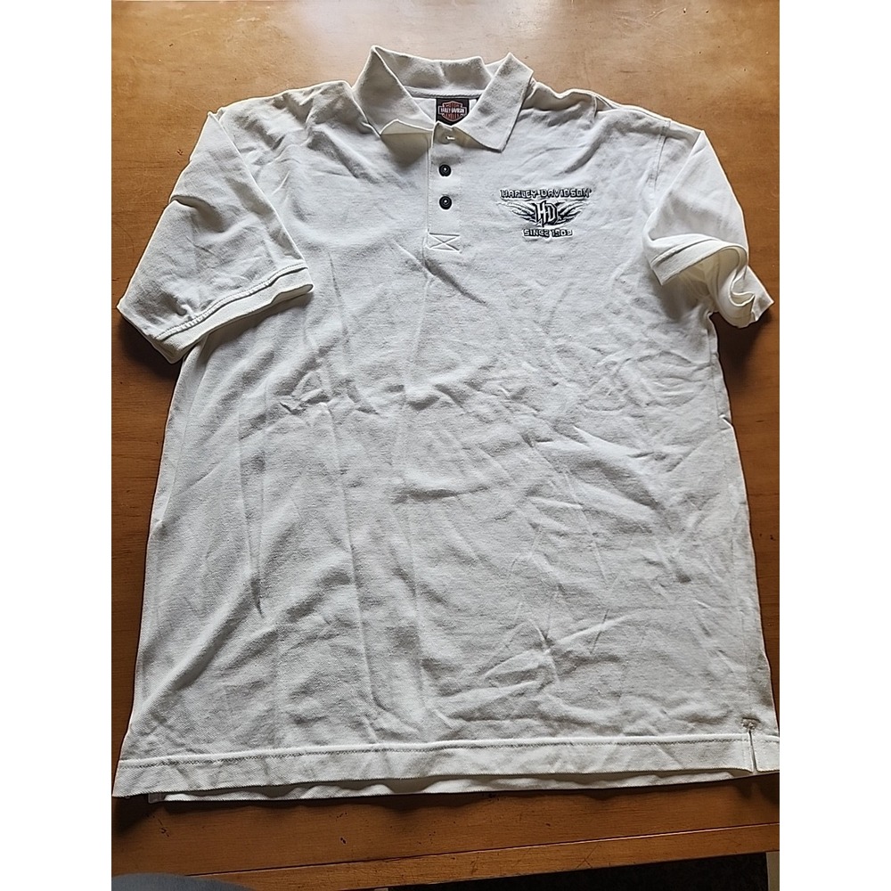 Harley Davidson Genuine Motor Clothes, White 3‎ Button Polo Mens HD Logo Sz XL